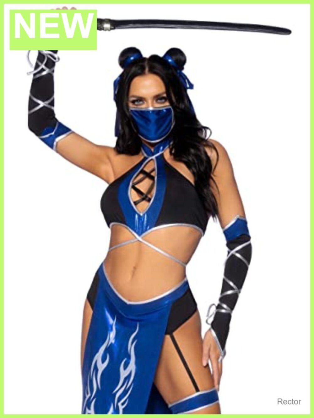 5 Piece Ninja Costume Set Halter Crop Top Skirt Gloves Mask Cosplay